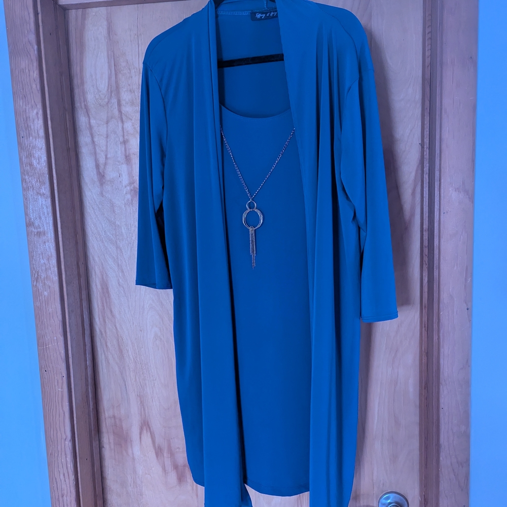 Tiffany & Grey Vibrant Blue/Purple Faux Cardigan Style Dress